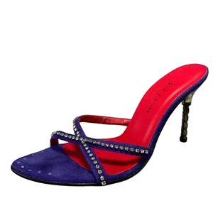 Beston Kitten Heel Rhinestone Purple Suede Leather Formal Slide Women's Size 7 - Picture 1 of 10
