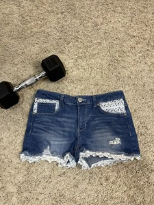 Mudd Girls Size 14 Denim Shorts Lace #221 - Picture 1 of 3