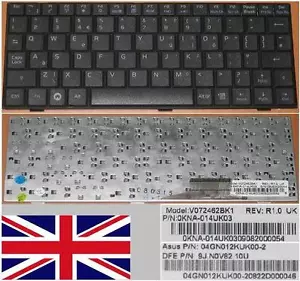 Keyboard qwerty UK ASUS Eeepc V072462BK1 9J.N0V82.10U 04GN012KUK00-2 - Picture 1 of 1