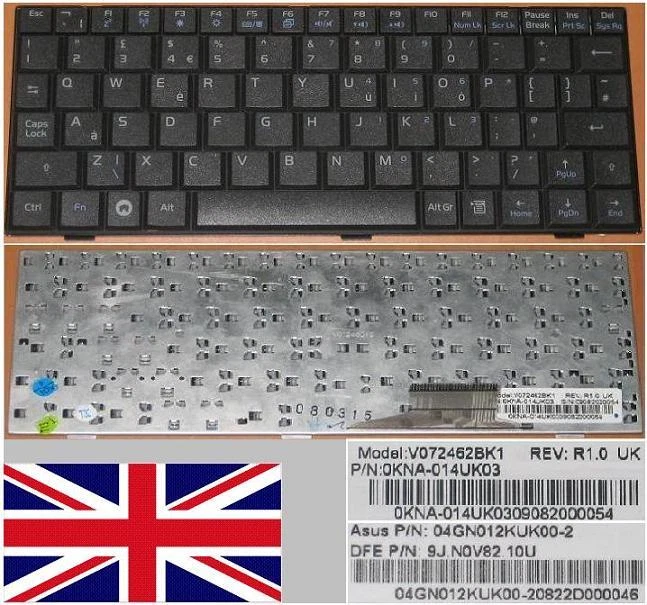 Keyboard qwerty UK ASUS Eeepc V072462BK1 9J.N0V82.10U 04GN012KUK00-2 - Image 1 of 1