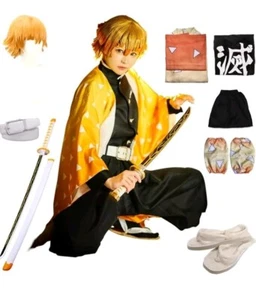 Cosplay Costume Demon Slayer Zenitsu Agatsuma Outfit Shoes Wig Sword #C1 - Picture 1 of 9