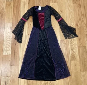 Childrens L Witch Sorceress HALLOWEEN Costume Dress Velvet Lace Fun World - Picture 1 of 4