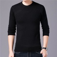 Casual O-neck Cotton Pullover Coat Top Mens Knitted Woolen Sweaters Solid Color