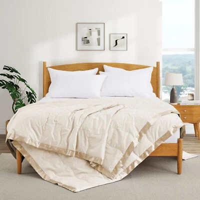 Manta de mezcla de plumón de ganso de gran tamaño con borde satinado, manta de cama king o queen Foto 1 de 4