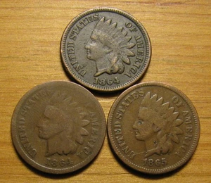 LOTE DE (3) CENTAVOS CABEZA INDIA 1864, 1864-L 1865 DE COLECCIÓN DE MONEDAS DE EE. UU. JUEGO DE CENTAVOS - Imagen 1 de 2