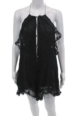 Zimmermann Womens Silk Halter Neck Embroidered Sleeveless Romper Black Size 1 - Image 1 of 4