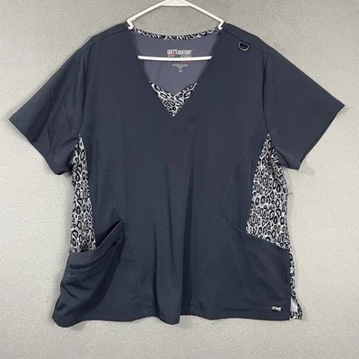 Grey’s Anatomy by Barco Scrub Top Women’s size 2XL Gray Pockets Stretch - Image 1 of 4