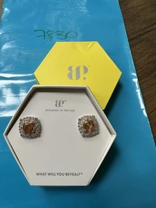 NIB Ring Bomb Party Stud Earrings ER84260 Drop of Gems Smokey Topaz CZ Rhodium P - Picture 1 of 4