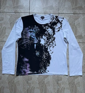 Just Cavalli XXL Panther Print Graphic Long Sleeve Tee Rare 2000s Y2K Archive - Picture 1 of 16