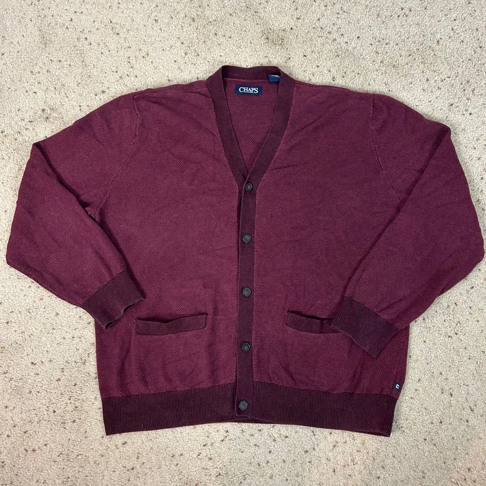 Cárdigan Suéter Vintage Chaps Rojo Profundo Cuello en V Preppy Academia Talla XXL Para Hombre Foto 1 de 4