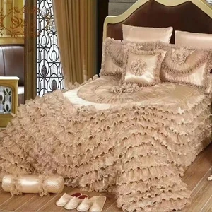 Juego de fundas de almohada funda de cama falda cama falda encaje estilo boda champán - Imagen 1 de 25
