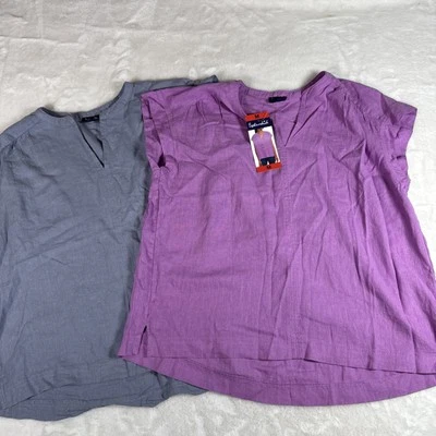 Lot of 2 Splendid Women's Split Neck Cap Sleeve Blouse Blue and Purple Size M - Image 1 of 4
