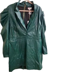 L'Atiste by Amy Faux Leather Dress Green 2XL  Loops For A Belt,  Bell Sleeves - Picture 1 of 8