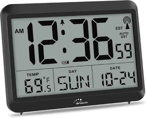 Atomic Digital Wall Clock Battery Operated, Self-Setting, Large with Temperature - Picture 1 of 12