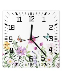 Wall Clock Square Non Ticking Silent Clock, Spring Wildflowers Wooden Wall Cl... - Picture 1 of 7