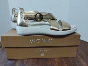 Vionic Women's 9.5 M Harmony RX Recovery Sandal Gold Leather Wedge New With Box - Picture 1 of 8