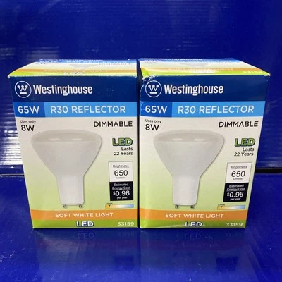 2X Westinghouse Lighting R30 Dimmable LED Light Bulb Soft White 65W Equivalent - Image 1 of 4