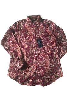 Chapas Damen Tailored Fit Bügelfreies Paisley Langarm 100% Baumwolle Hemd - Weinrot - Bild 1 von 11