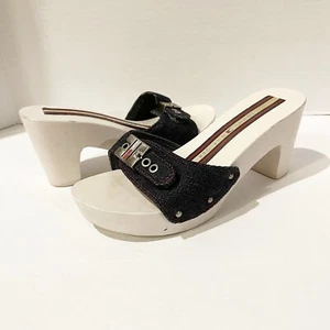 Tommy Hilfiger Wooden Wedge Sandals Denim Strap Y2K VTG Shoes Women’s Size 6.5 - Picture 1 of 10