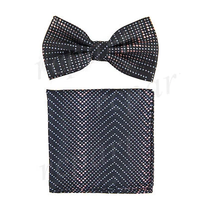 Conjunto de pajarita y pañuelo preatado para hombre espiga negro melocotón formal fiesta de boda Foto 1 de 4