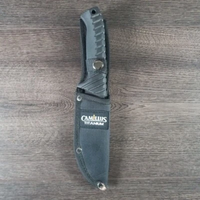 Camillus 5" Titanium Bonded Drop Point Hunter Fixed Blade Knife w/ Sheath - Image 1 of 4