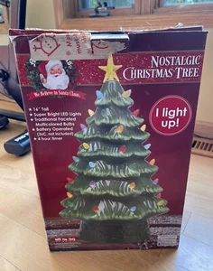 Mr. Christmas 16” LED Retro Nostalgic Ceramic Christmas Tree Green Light Up - Picture 1 of 5