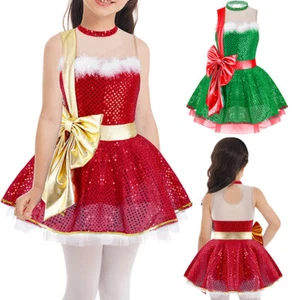 Vestito tutù danza danza balletto Natale bambina paillettes body gonne pattinaggio su ghiaccio - Foto 1 di 23