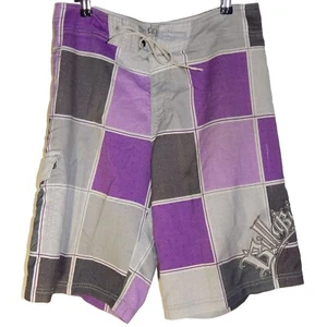 Vintage Y2K Billabong Size 32 Purple & Grey Check Raised Embroidered Logo Board - Bild 1 von 10