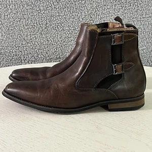 La Milano Boots Mens 8 Brown Leather Memory Foam Side Zip Double Buckle Biker - Picture 1 of 20