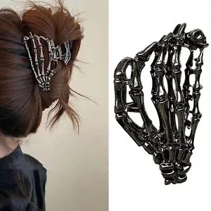 Skeleton Hand Halloween Hair Clips Medium Claw Clips Spider Web Design - Picture 1 of 7