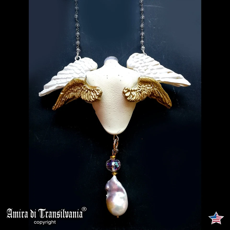 Collar Colgante Talismán Querubín Ángel Guardián Alado Joyería Buena Suerte Foto 1 de 4