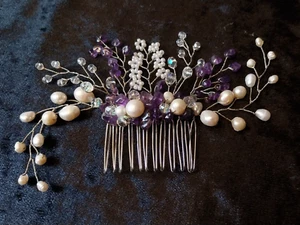 Haarkamm mit Süßwasserperlen und Amethyst, Hochzeit, Brautaccessoire, Abschlussball - Bild 1 von 1