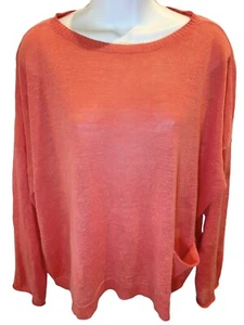EILEEN FISHER Organic Linen Sweater Size MEDIUM Salmon Boxy Crop 3/4Sleeve - Picture 1 of 10