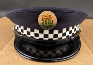 Vintage Barcelona Spain Police Officer Hat Paco Garcia Checkered Navy Blue - Picture 1 of 10