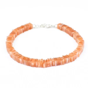 95.00 Cts Natural 9 Inches Long Peach Moonstone Heishi Beads Bracelet NK 46E85 - Picture 1 of 2