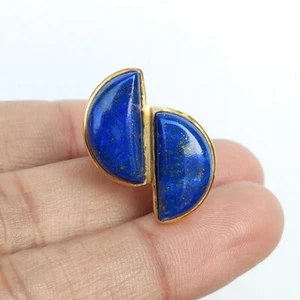 Media Luna Forma Azul Lapis Lazuli Piedra Preciosa 925 Plata de Ley Vintage Ring - Imagen 1 de 9
