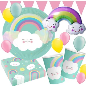 REGENBOGEN WOLKE PARTY Geschirr Deko 1. Geburtstag Kindergeburtstag Baby Rainbow - Bild 1 von 26