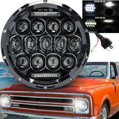 1PC 7" inch Round Black Headlight Headlamp light Hi/Lo Beam H4 fit Motorcycle UK - Image 1 of 4