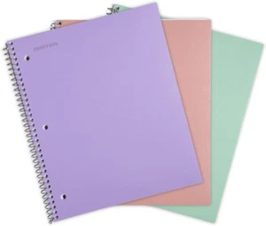Durable Spiral Notebooks, 1 Subject, (Salmon, Sage Green, Lavender, College Rule - Picture 1 of 12