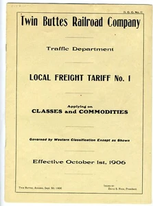 TWIN BUTTES RAILROAD CO - TERRITORIO ARIZONA - 1906 - TARIFAS Y TARIFAS - FOLLETO - Imagen 1 de 1
