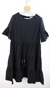 Gorman short sleeve tiered mini dress in black with beaded tassel detail size 10 - Foto 1 di 12