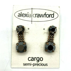 Vtg Alexia Crawford Copper Tone Black Onyx Pierced Dangle Earrings 3/4" Long - Bild 1 von 4
