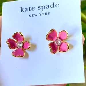 Kate Spade Earrings🩷Gold Tone Cubic Zirconia Pink Enamel Blooms Earrings $98 - Picture 1 of 11
