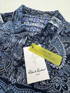 NWT Robert Graham Bandana Print Short Sleeve Stretch Sport Shirt Blue MEDIUM - Picture 1 of 9