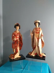 Exquisite Pair Of Japanese Kimono Dolls Statue Geisha Figurine Home Decor - Picture 1 of 12