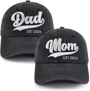 2PCS Mom and Dad EST 2025 Hat, 3D Embroidered Adjustable Cotton New Parents Gift - Picture 1 of 12