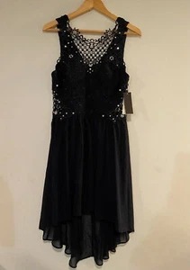 City Studio Juniors High-Low Lace V Neck-Contras Dark Navy Size 13 Orig $89 - Picture 1 of 5
