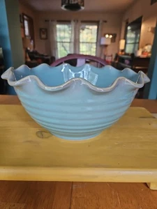 Vintage WCL Large Pottery Bowl Ridge Lines, ruffle edges - Picture 1 of 6