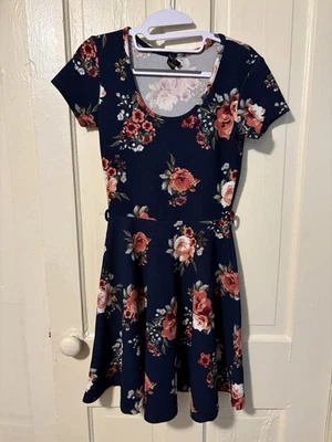 Rue21 Textured Fit & Flare Dress Size Small, Navy Blue/Floral - SEE DESCRIPTION - Image 1 of 4
