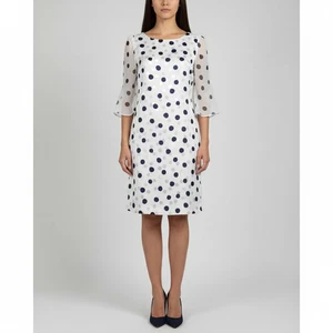 Karl Lagerfeld Paris weiß & blau gepunktetes Kleid mit transparenten 3/4 Ärmeln Größe 4 neu mit Etikett - Bild 1 von 10